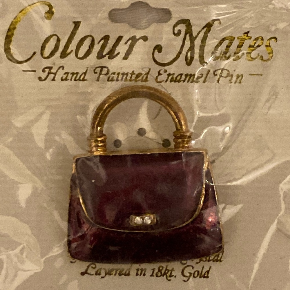 Purple Enamel Mini Handbag Pin with Gold Accents